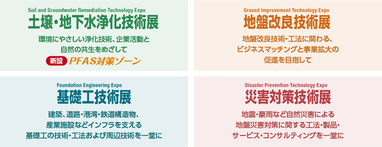 土壌・地下水浄化技術展　地盤改良技術展　基礎工技術展　災害対策技術展